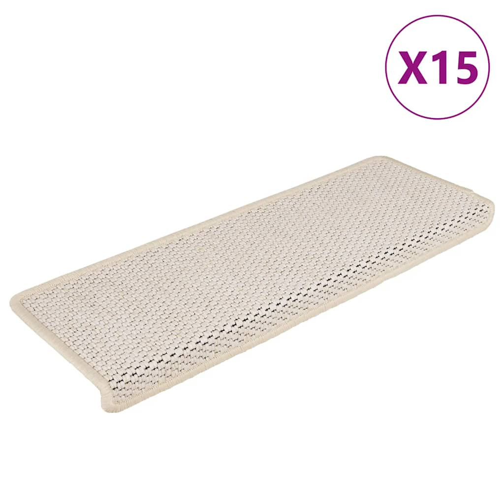 Tapis d'escalier autocollants 15 pcs 65x21x4 cm Crème