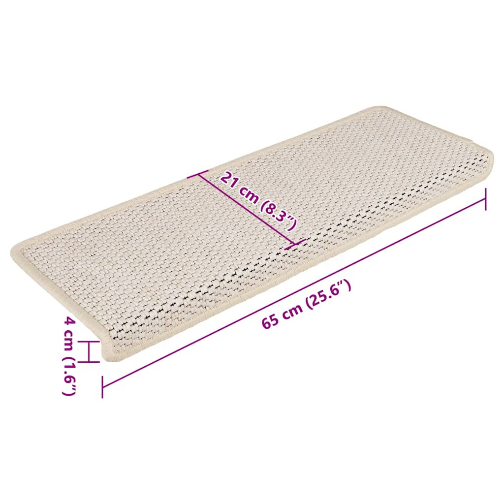 Tapis d'escalier autocollants 15 pcs 65x21x4 cm Crème