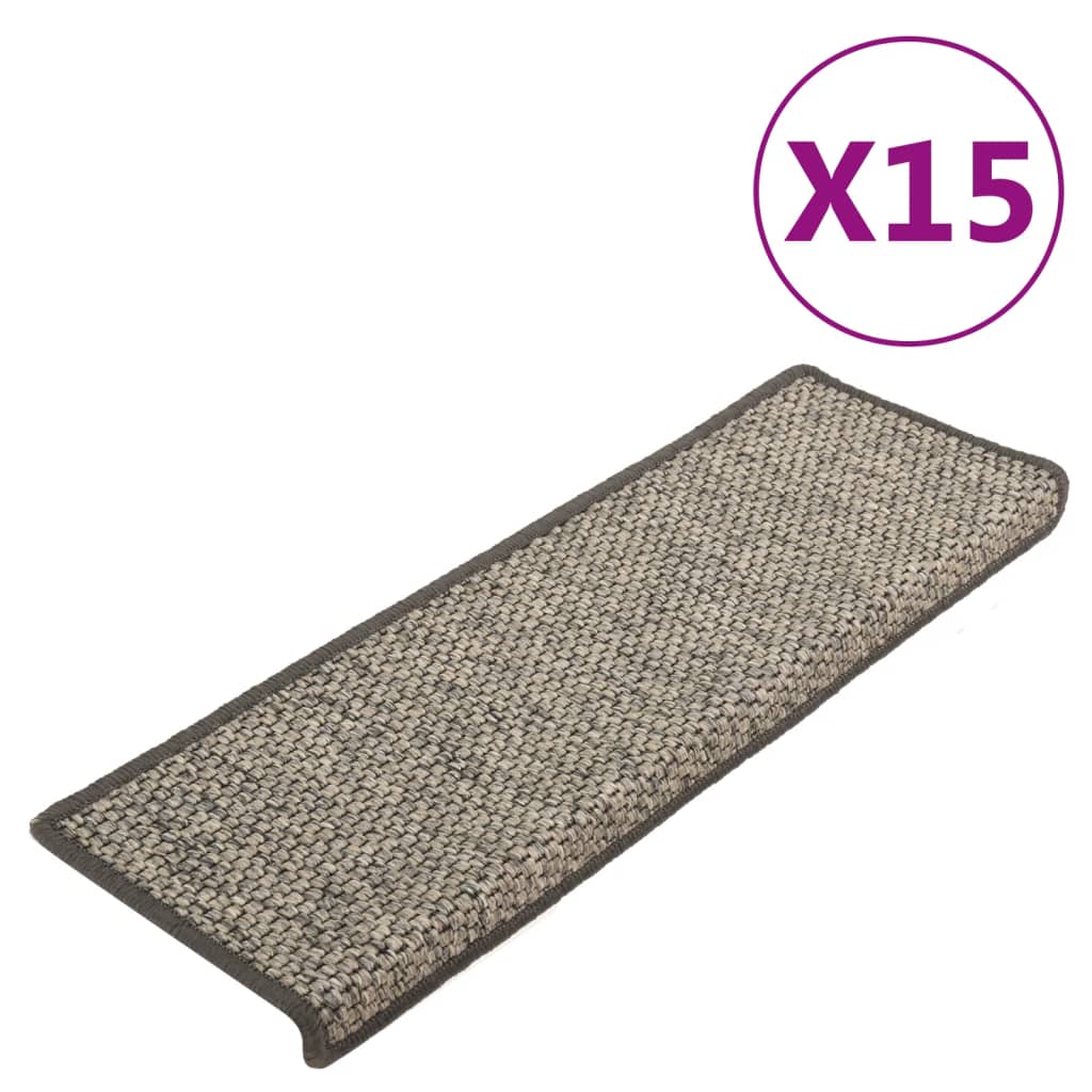 Tapis d'escalier autocollants 15 pcs 65x21x4 cm Gris et beige