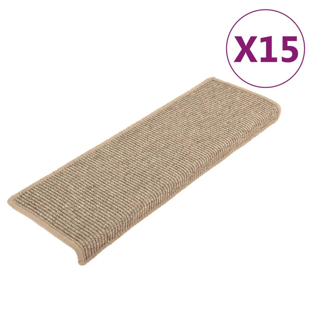 Tapis d'escalier auto-adhésifs 15 pcs Beige foncé 65x21x4 cm