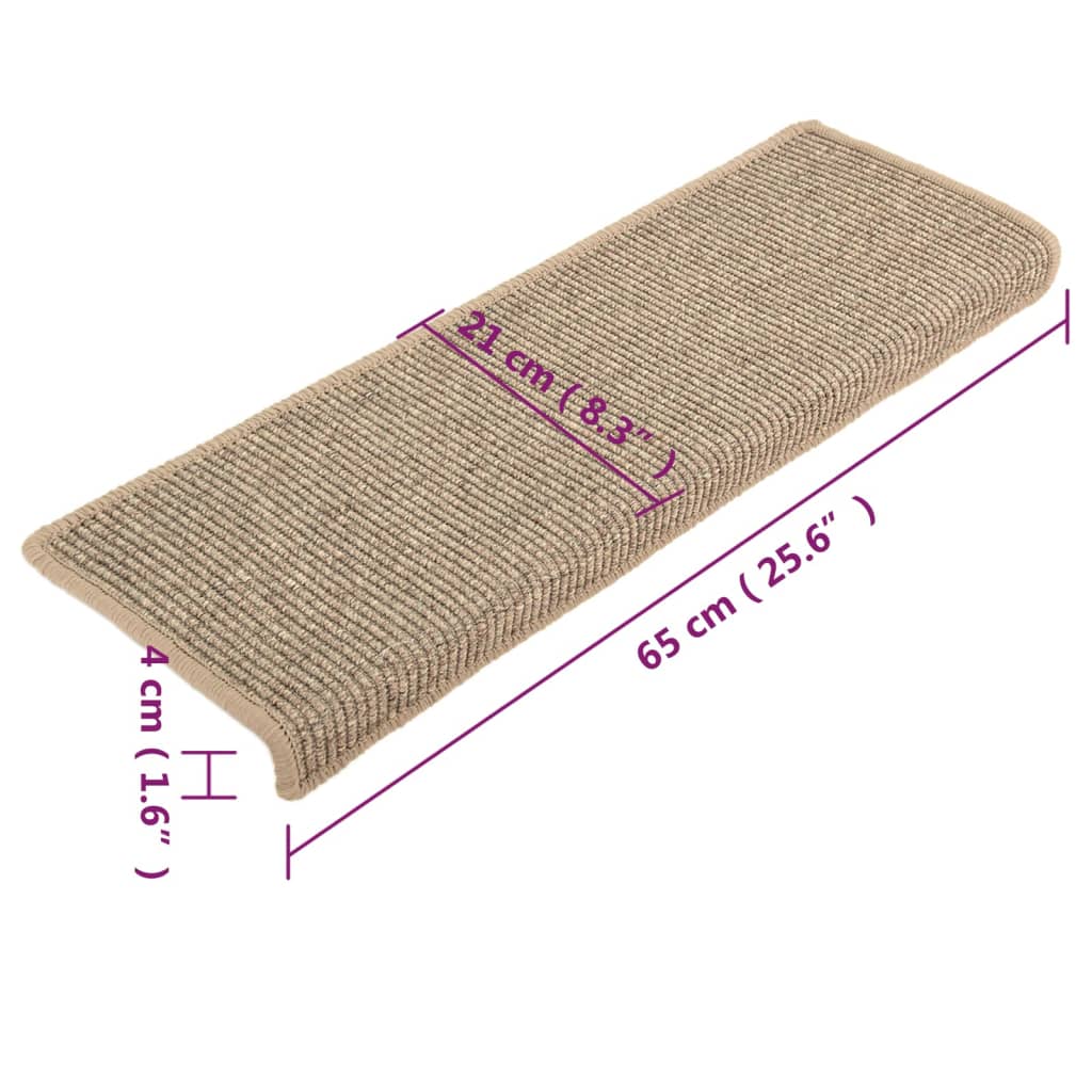 Tapis d'escalier auto-adhésifs 15 pcs Beige foncé 65x21x4 cm