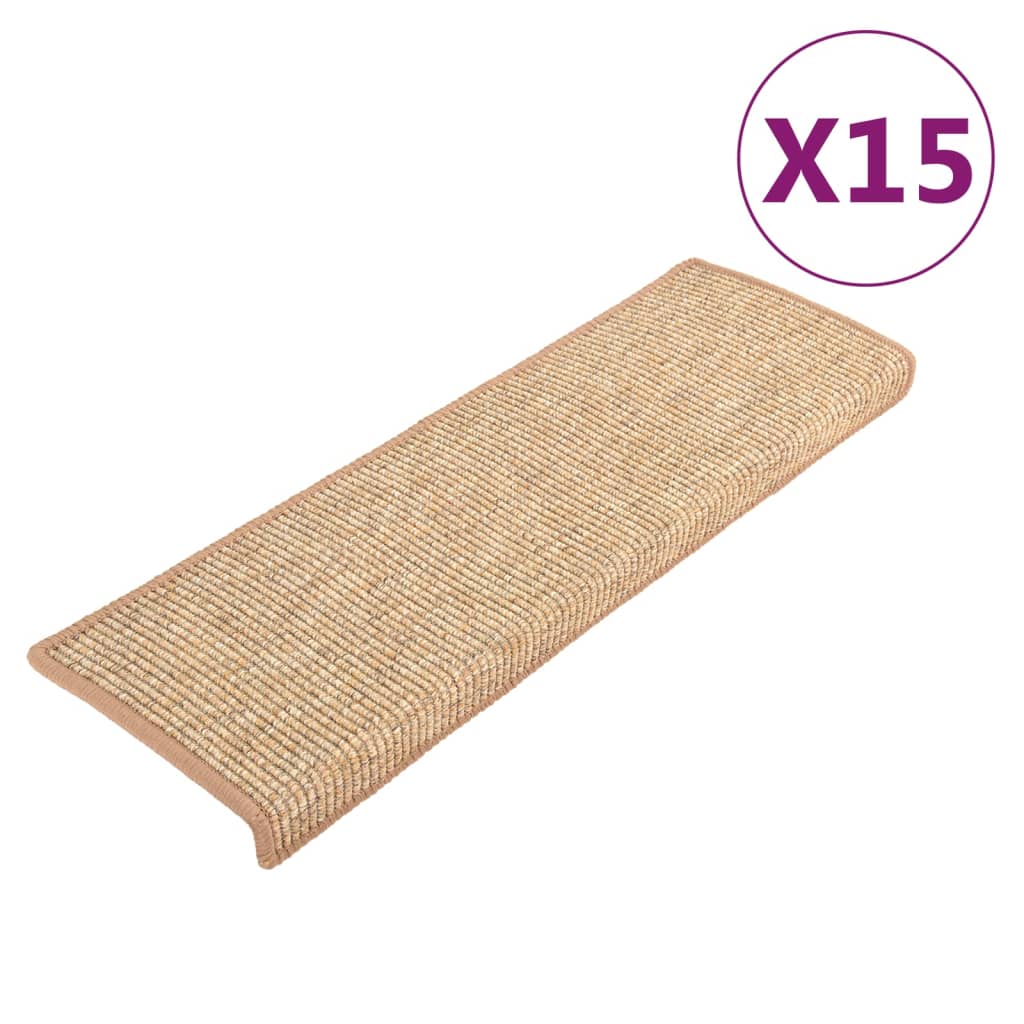 Tapis d'escalier auto-adhésifs 15 pcs Marron clair 65x21x4 cm