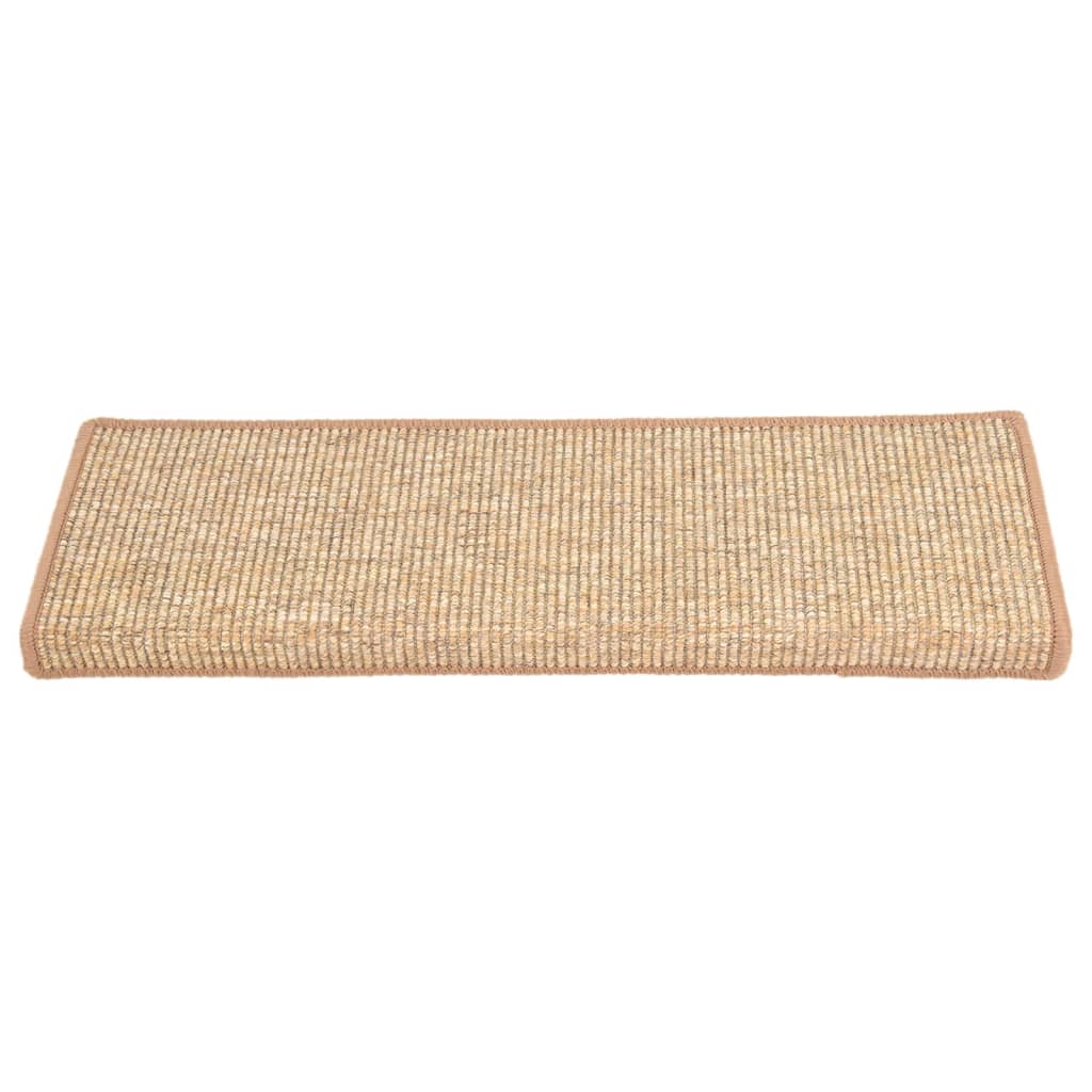 Tapis d'escalier auto-adhésifs 15 pcs Marron clair 65x21x4 cm