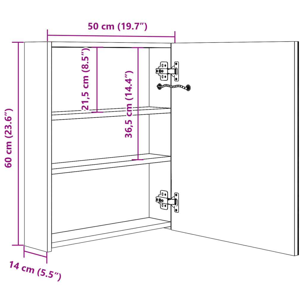 Armoire de salle de bain à miroir LED Gris béton 50x14x60 cm