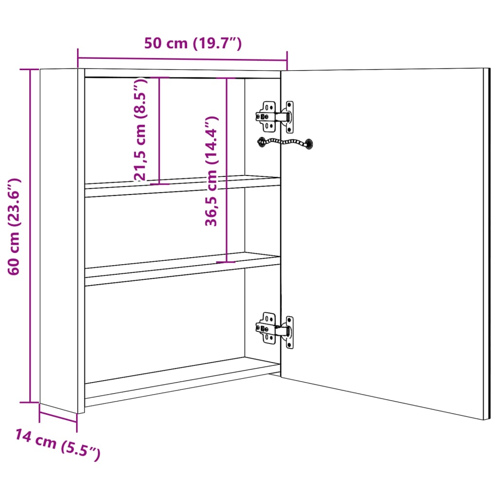 Black Gloss LED Mirror Bathroom Cabinet 50x14x60 cm