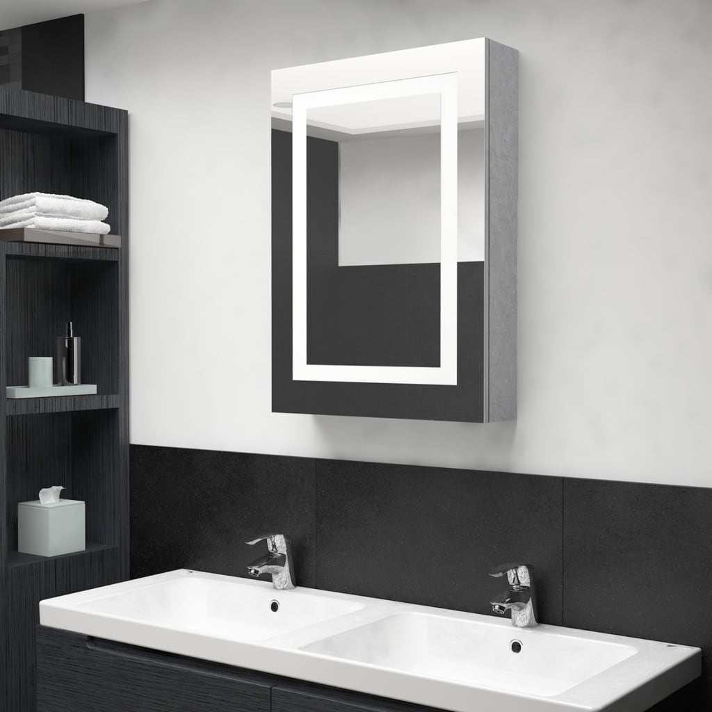 Armoire de salle de bain à miroir LED gris béton 50x13x70 cm