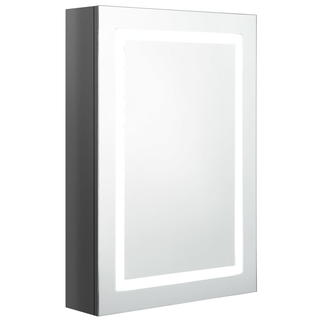 Armoire de salle de bain à miroir LED gris brillant 50x13x70 cm