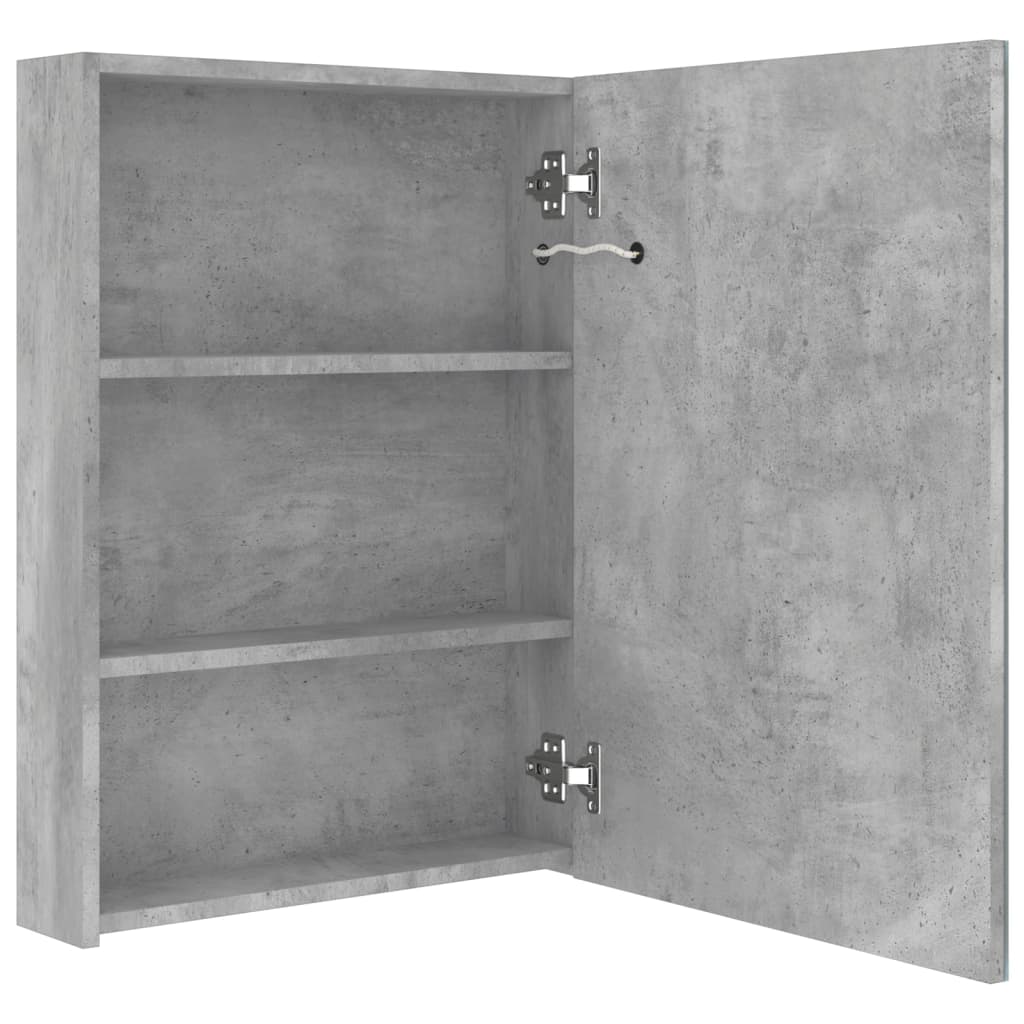 Armoire de salle de bain à miroir LED gris béton 50x13x70 cm