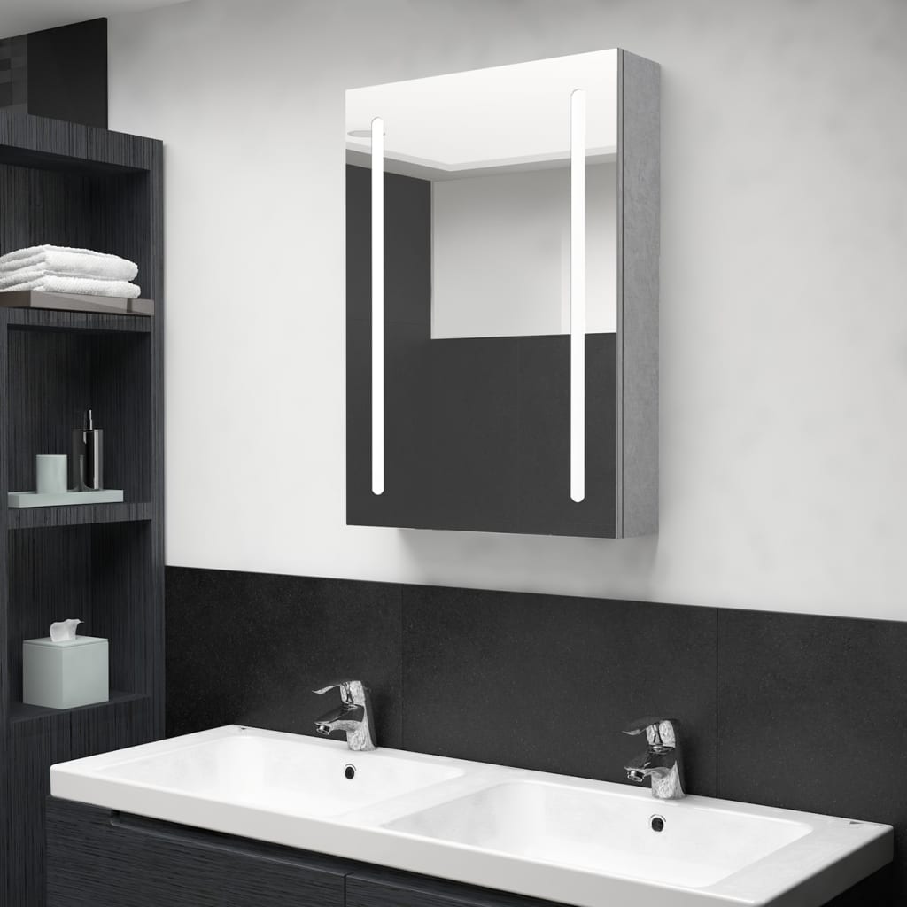 Concrete grey LED mirror bathroom cabinet 50x13x70 cm