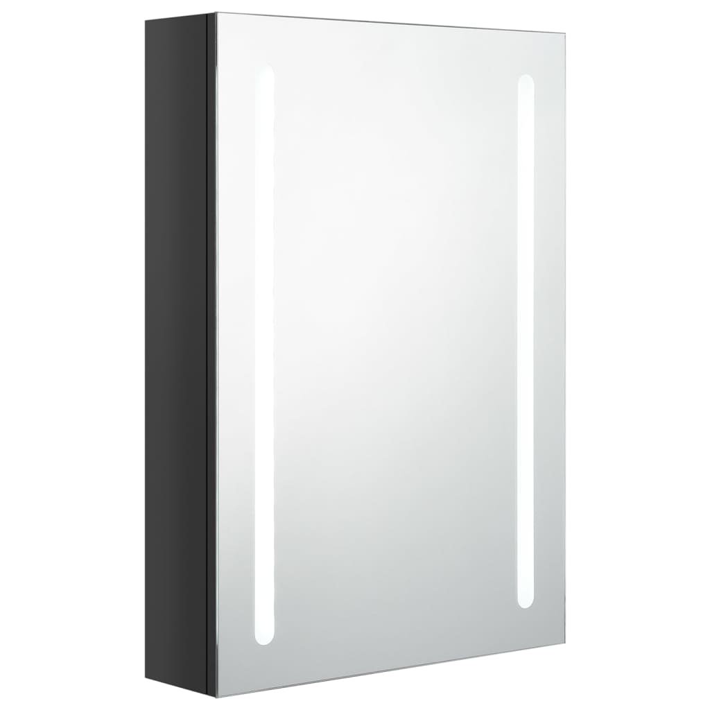 Armoire de salle de bain à miroir LED noir brillant 50x13x70 cm