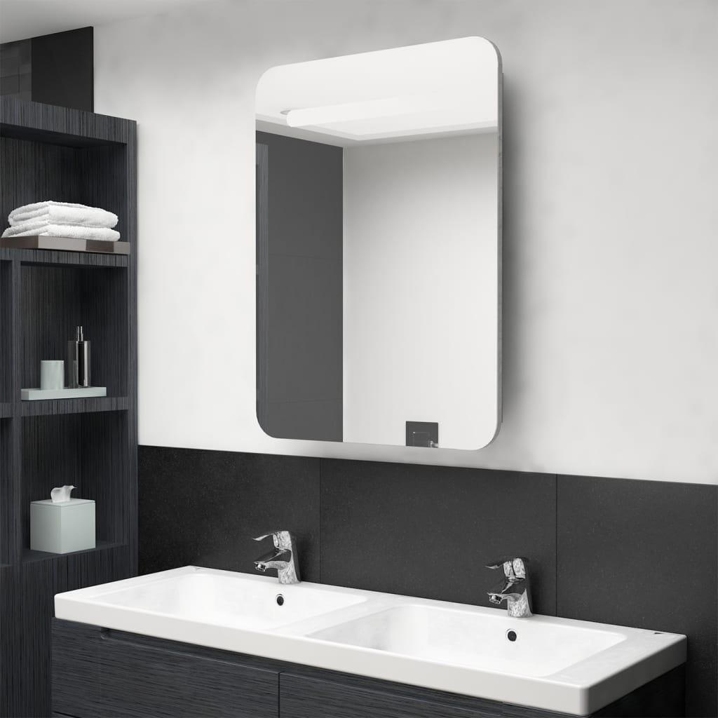 Concrete grey LED mirror bathroom cabinet 60x11x80 cm