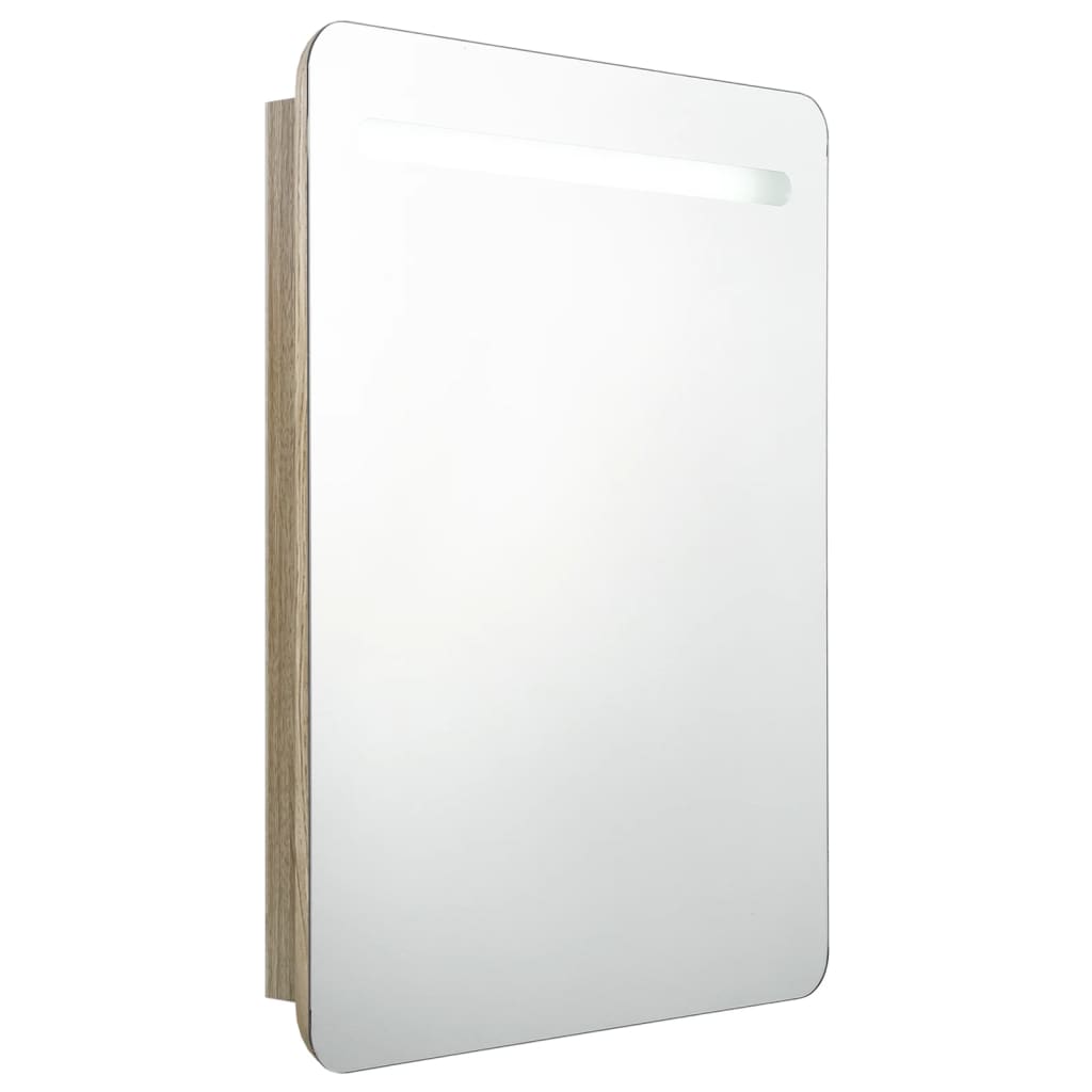 Armoire de salle de bain à miroir LED chêne 60x11x80 cm