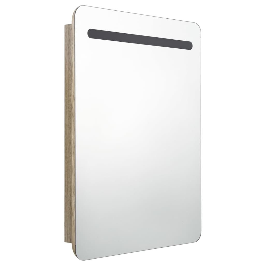 Armoire de salle de bain à miroir LED chêne 60x11x80 cm