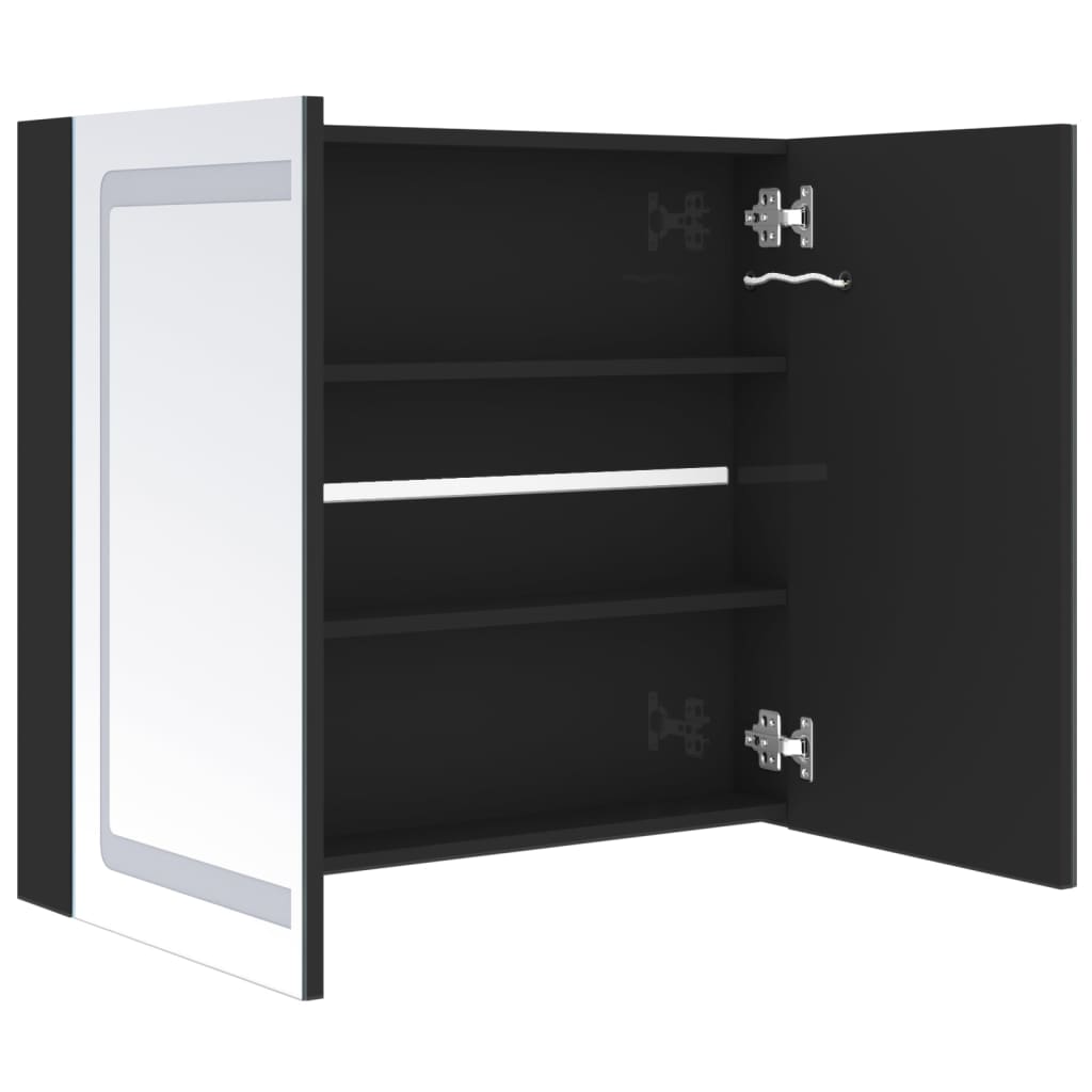 Armoire de salle de bain à miroir LED noir brillant 80x12x68 cm