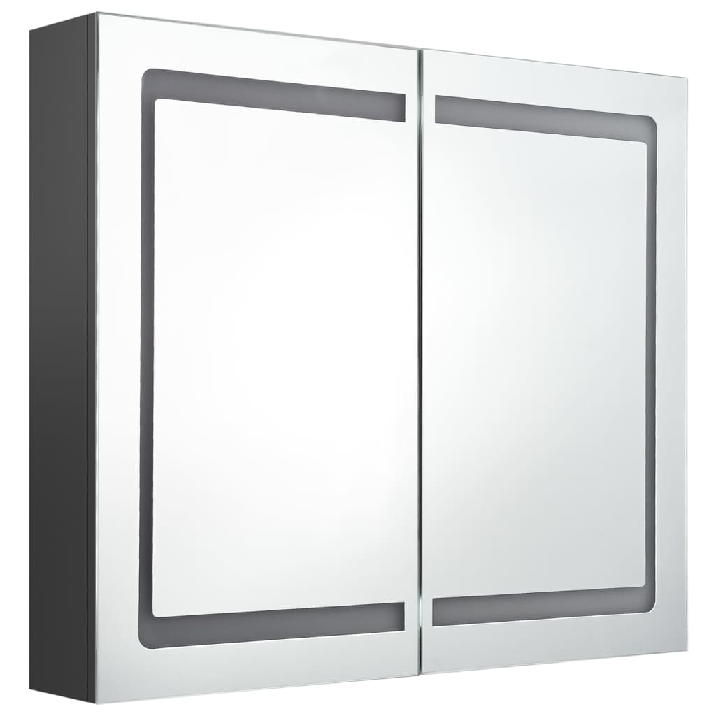 Armoire de salle de bain à miroir LED gris 80x12x68 cm