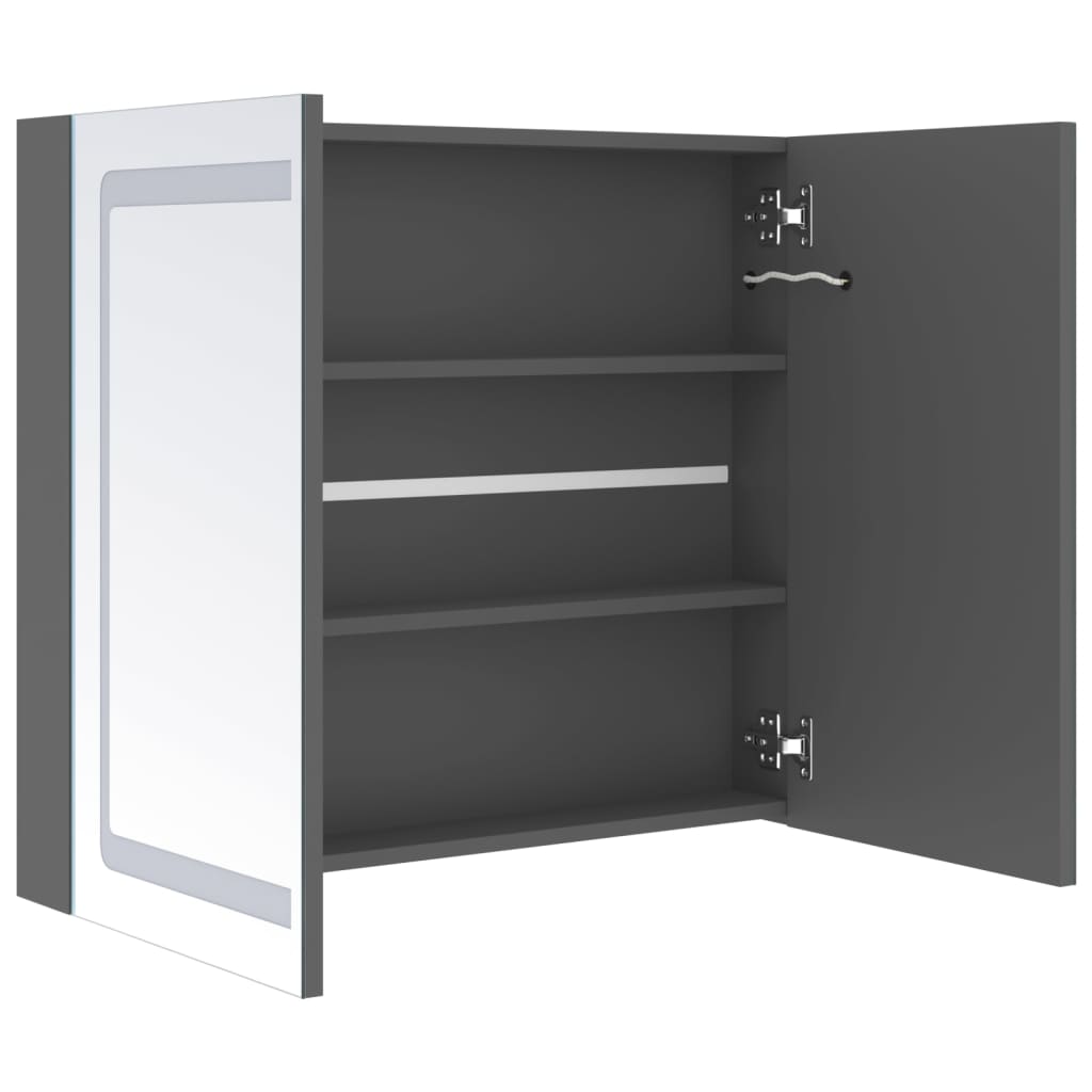 Armoire de salle de bain à miroir LED gris 80x12x68 cm