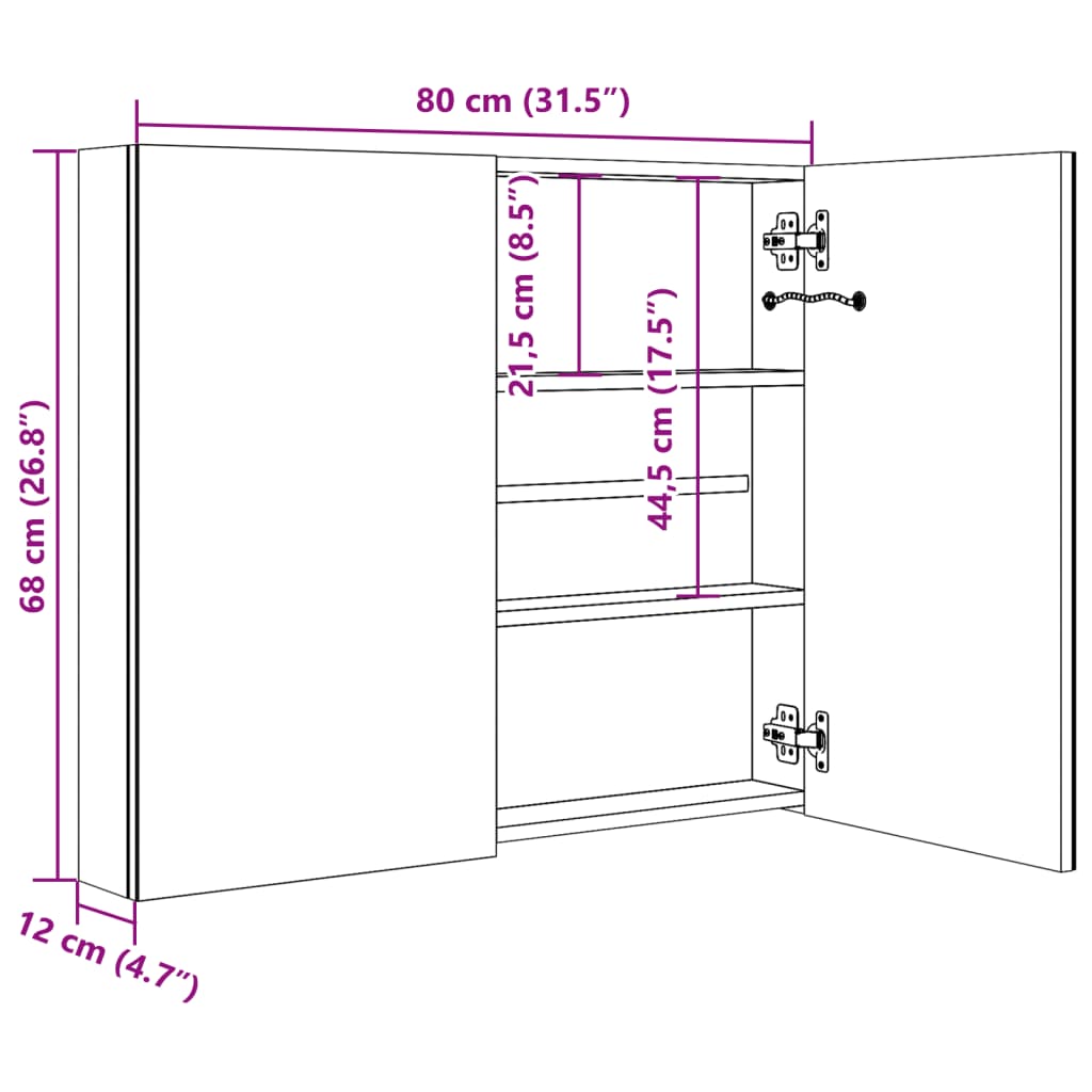 Armoire de salle de bain à miroir LED gris 80x12x68 cm