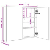 Armoire de salle de bain à miroir LED gris 80x12x68 cm