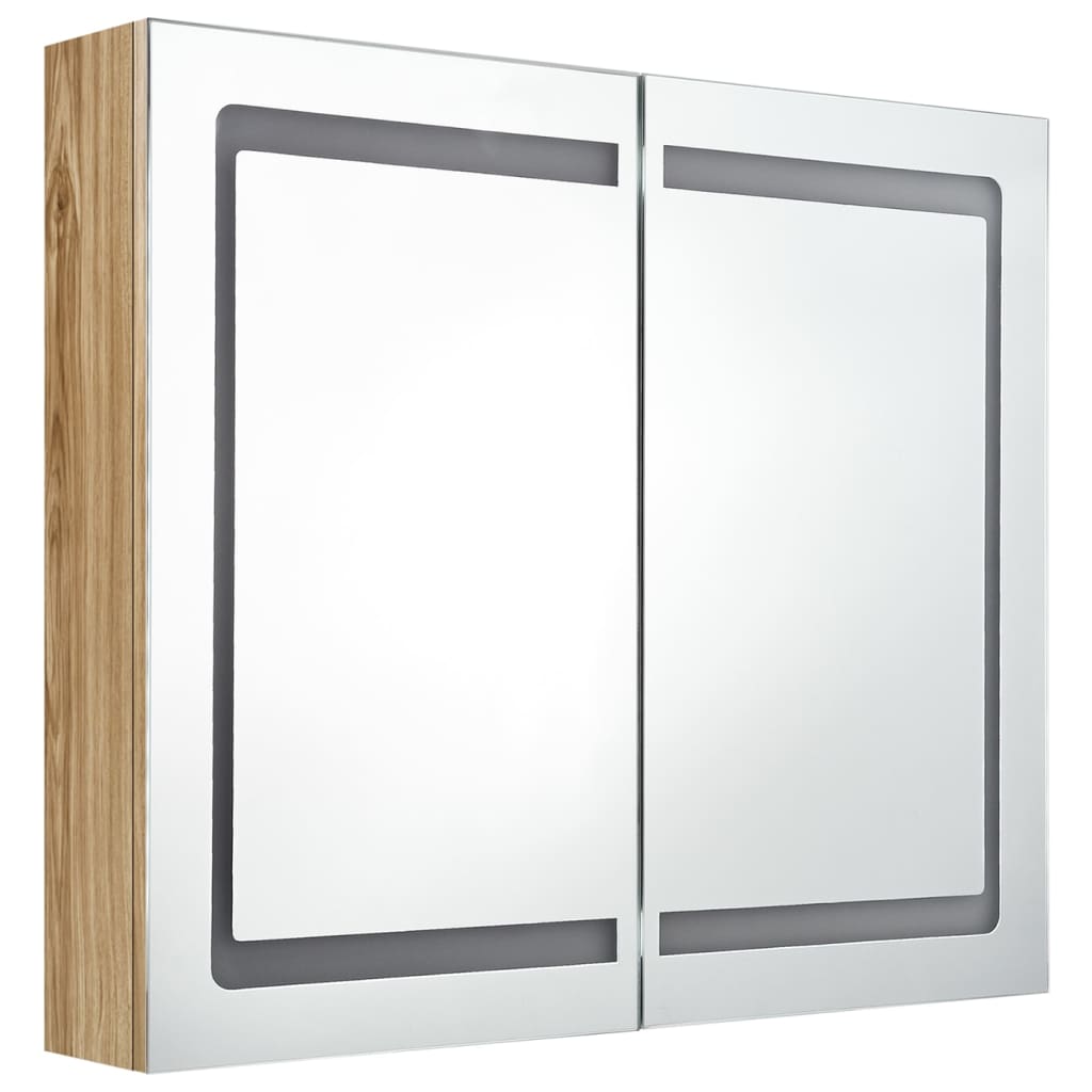 Armoire de salle de bain à miroir LED Chêne 80x12x68 cm