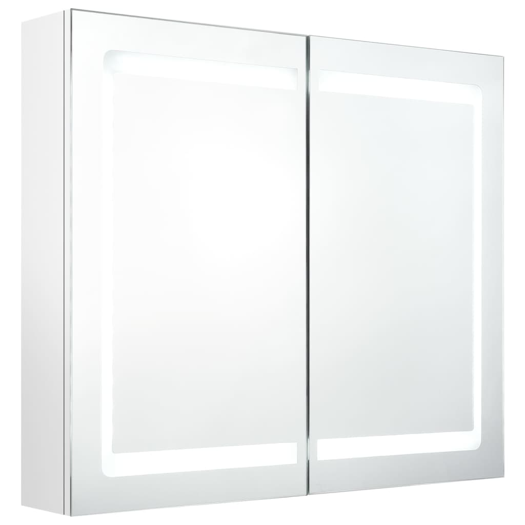 Armoire de salle de bain à miroir LED Blanc brillant 80x12x68cm