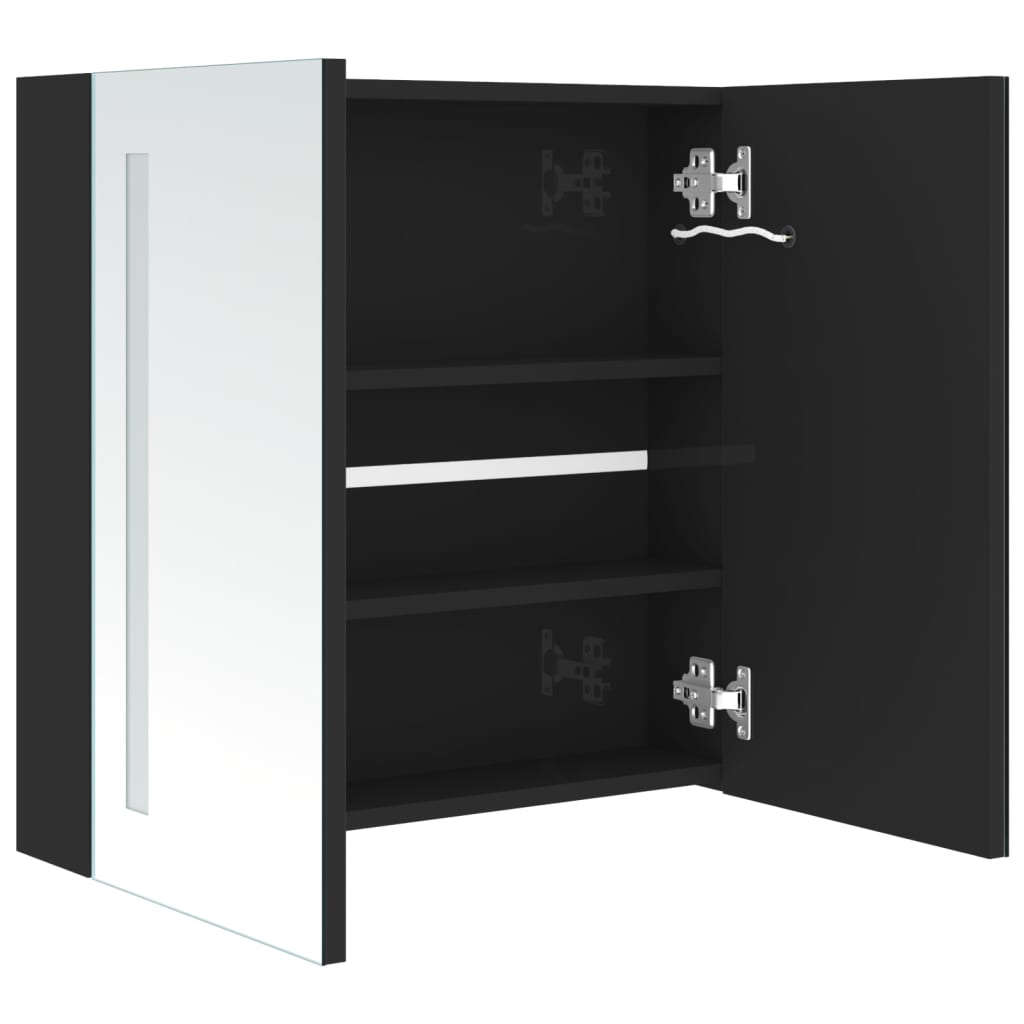 Armoire de salle de bain à miroir LED noir brillant 62x14x60 cm