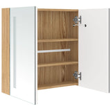 Armoire de salle de bain à miroir LED blanc et chêne 62x14x60cm