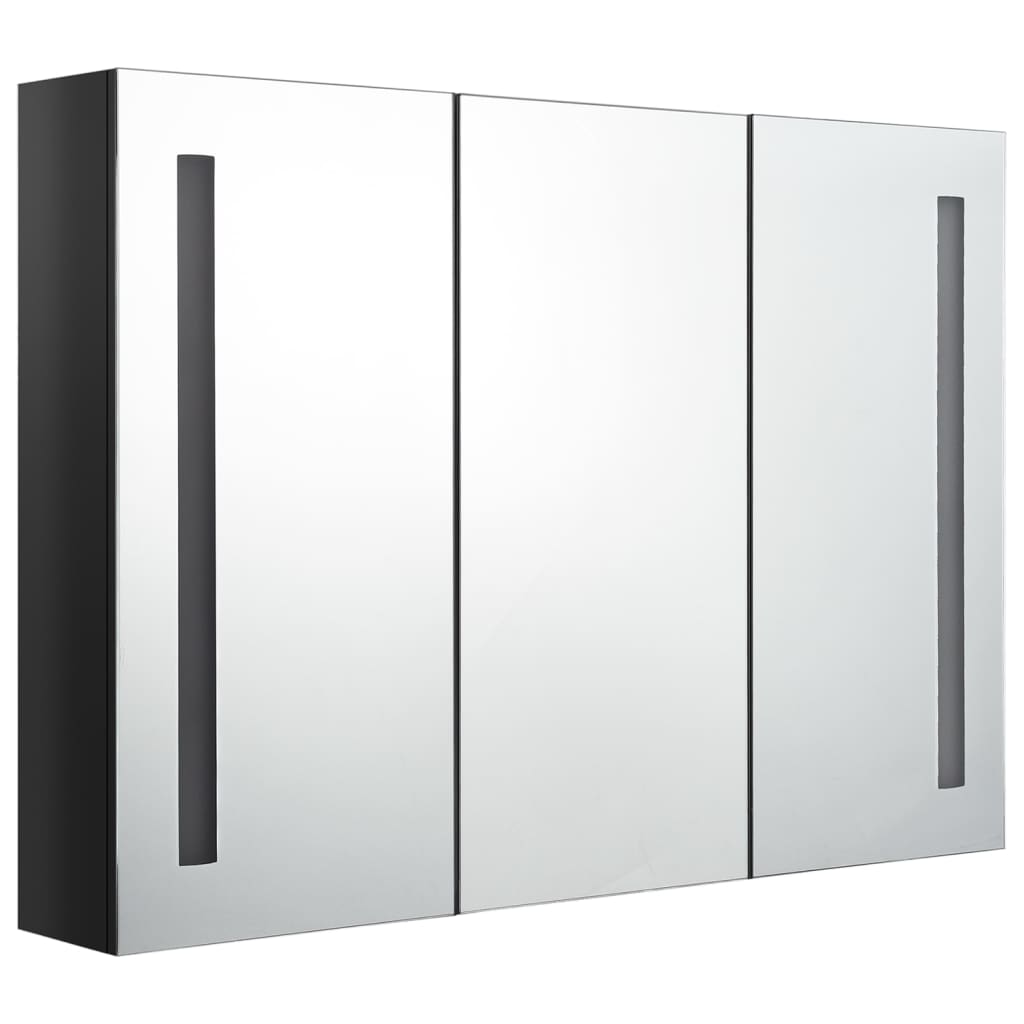 Armoire de salle de bain à miroir LED 89x14x62 cm noir brillant