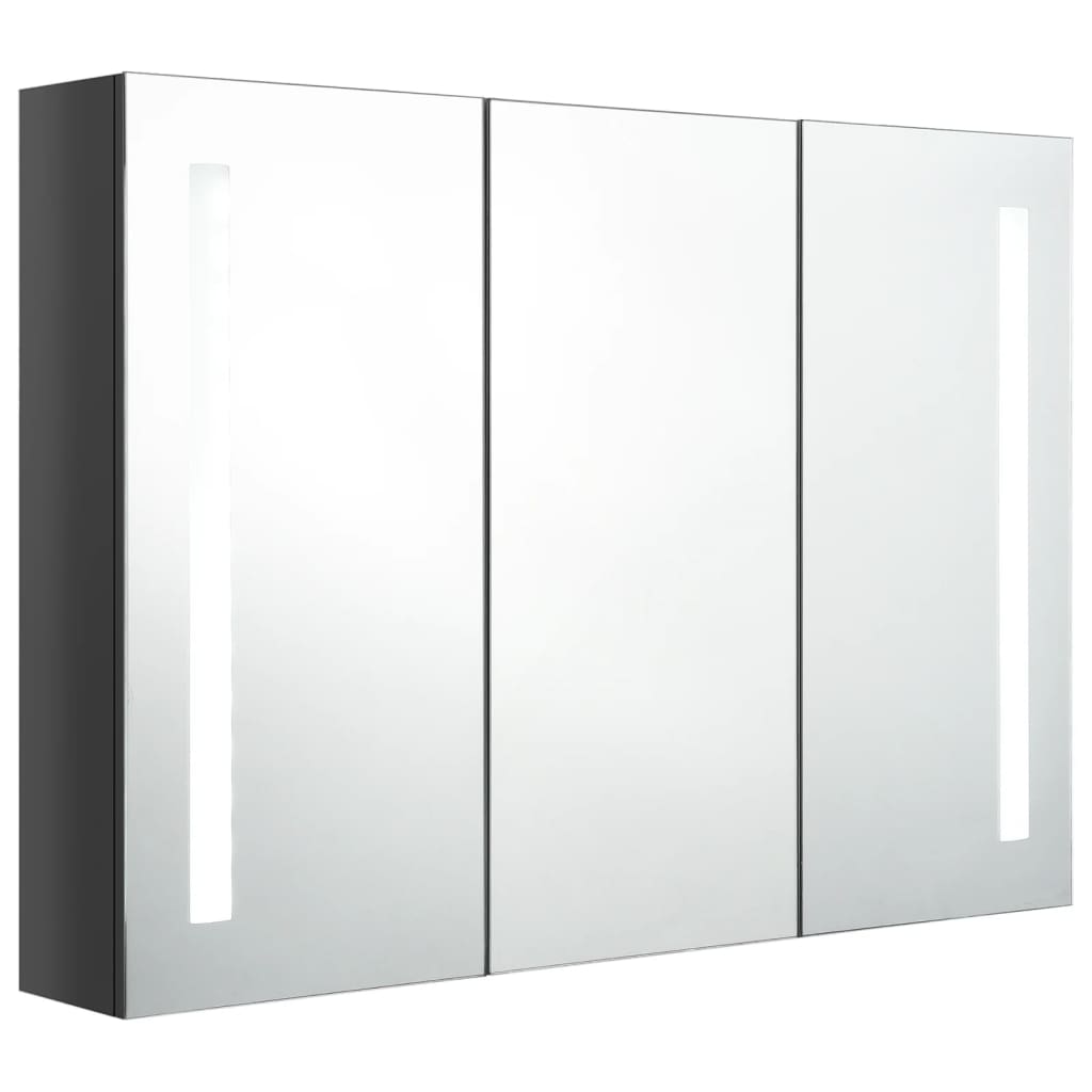 Armoire de salle de bain à miroir LED 89x14x62 cm Gris brillant