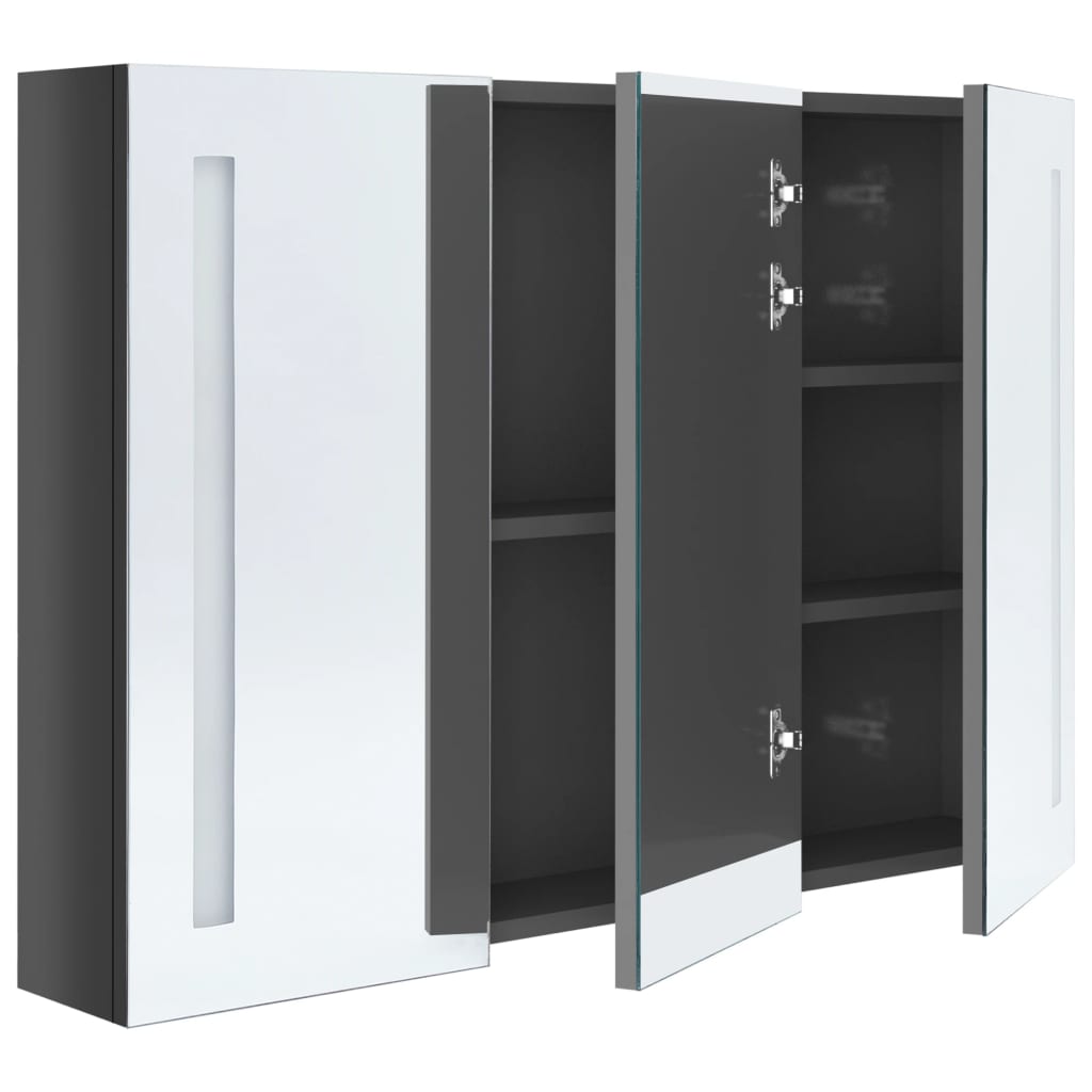 Armoire de salle de bain à miroir LED 89x14x62 cm Gris brillant