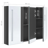 Armoire de salle de bain à miroir LED 89x14x62 cm Gris brillant