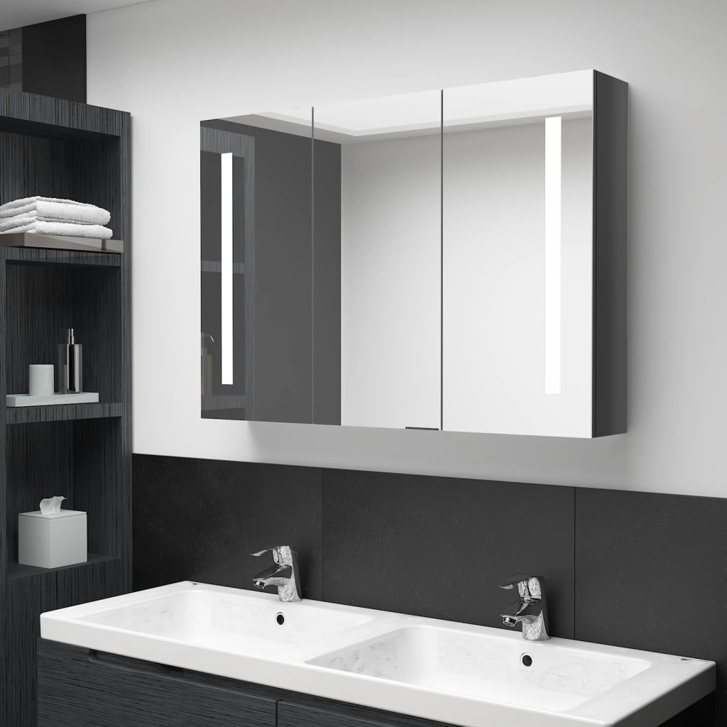 LED mirror bathroom cabinet 89x14x62 cm Glossy grey