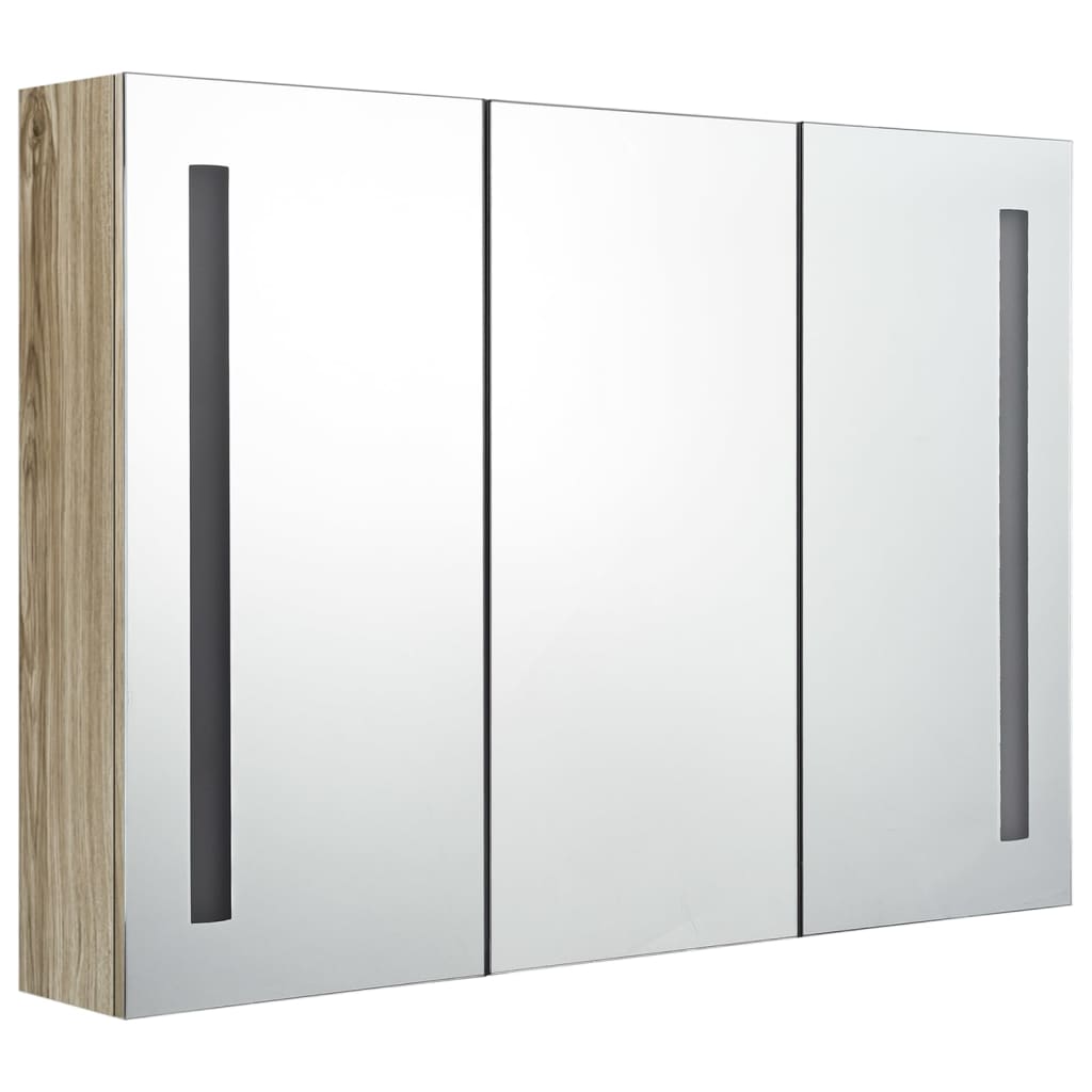 Armoire de salle de bain à miroir LED 89x14x62 cm chêne