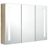 Armoire de salle de bain à miroir LED 89x14x62cm blanc et chêne