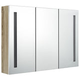 Armoire de salle de bain à miroir LED 89x14x62cm blanc et chêne