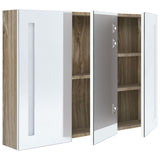 Armoire de salle de bain à miroir LED 89x14x62cm blanc et chêne