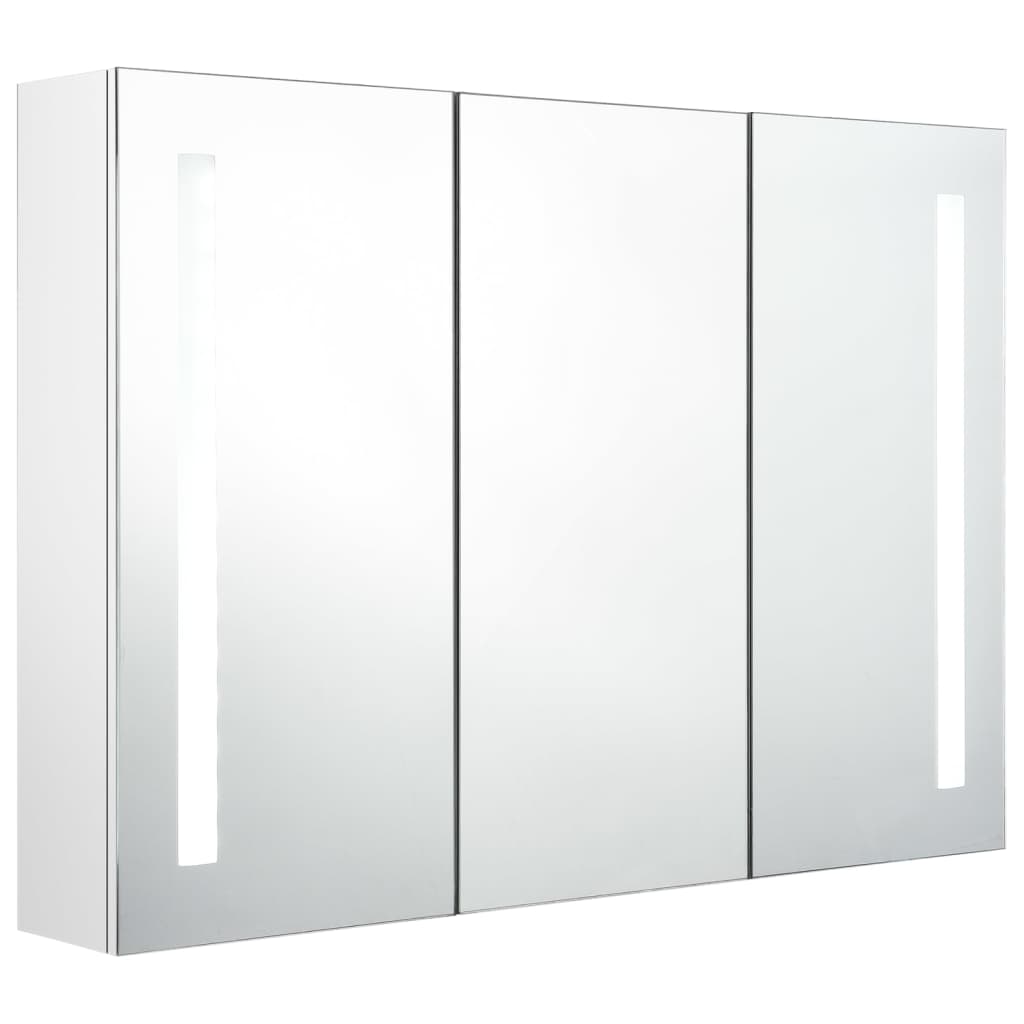 Armoire de salle de bain à miroir LED 89x14x62cm Blanc brillant