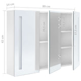 Armoire de salle de bain à miroir LED 89x14x62cm Blanc brillant