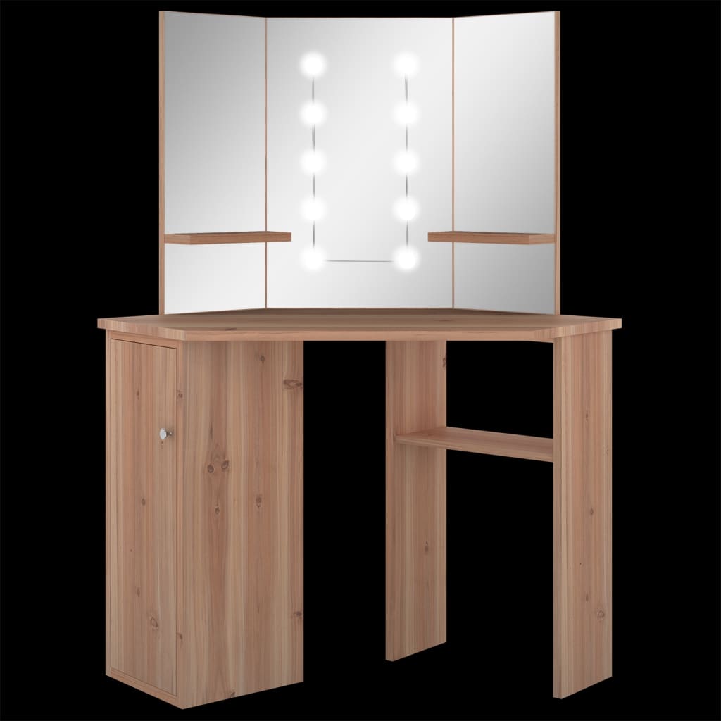 Eckschminktisch mit LED Eiche 111x54x141,5 cm