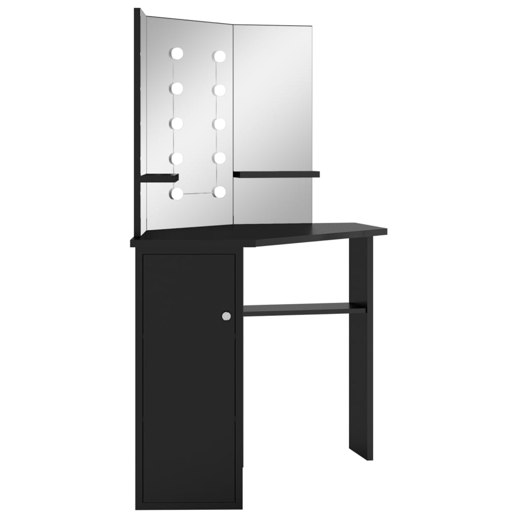 Coiffeuse d'angle avec LED Noir 111x54x141,5 cm