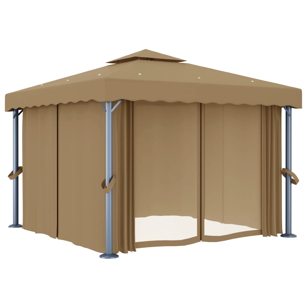 Tonnelle avec rideau 3x3 m Taupe Aluminium