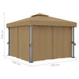 Tonnelle avec rideau 3x3 m Taupe Aluminium