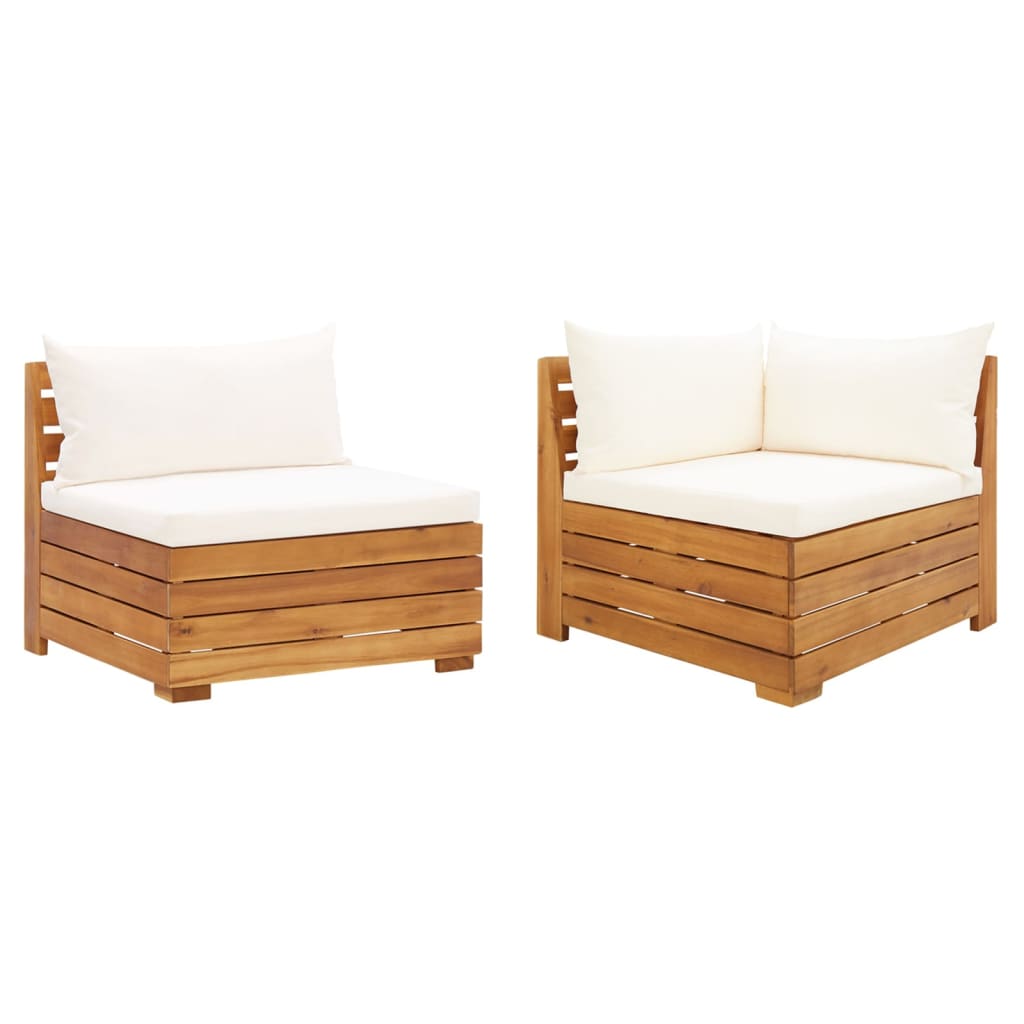 Salon de jardin 2 pcs avec coussins bois d'acacia solide