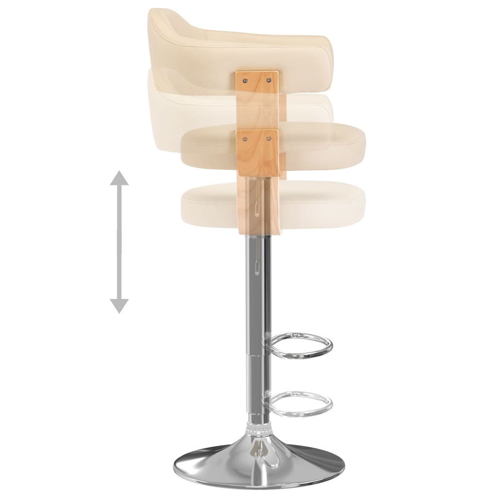 Barhocker-Set aus 2 cremefarbenen gebogenen Holz- und Kunstlederhockern