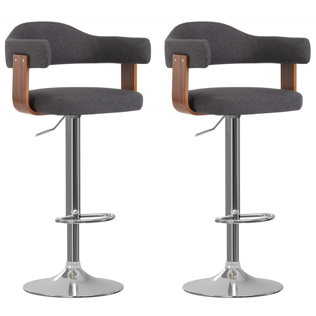 Tabourets de bar lot de 2 gris foncé bois courbé et tissu