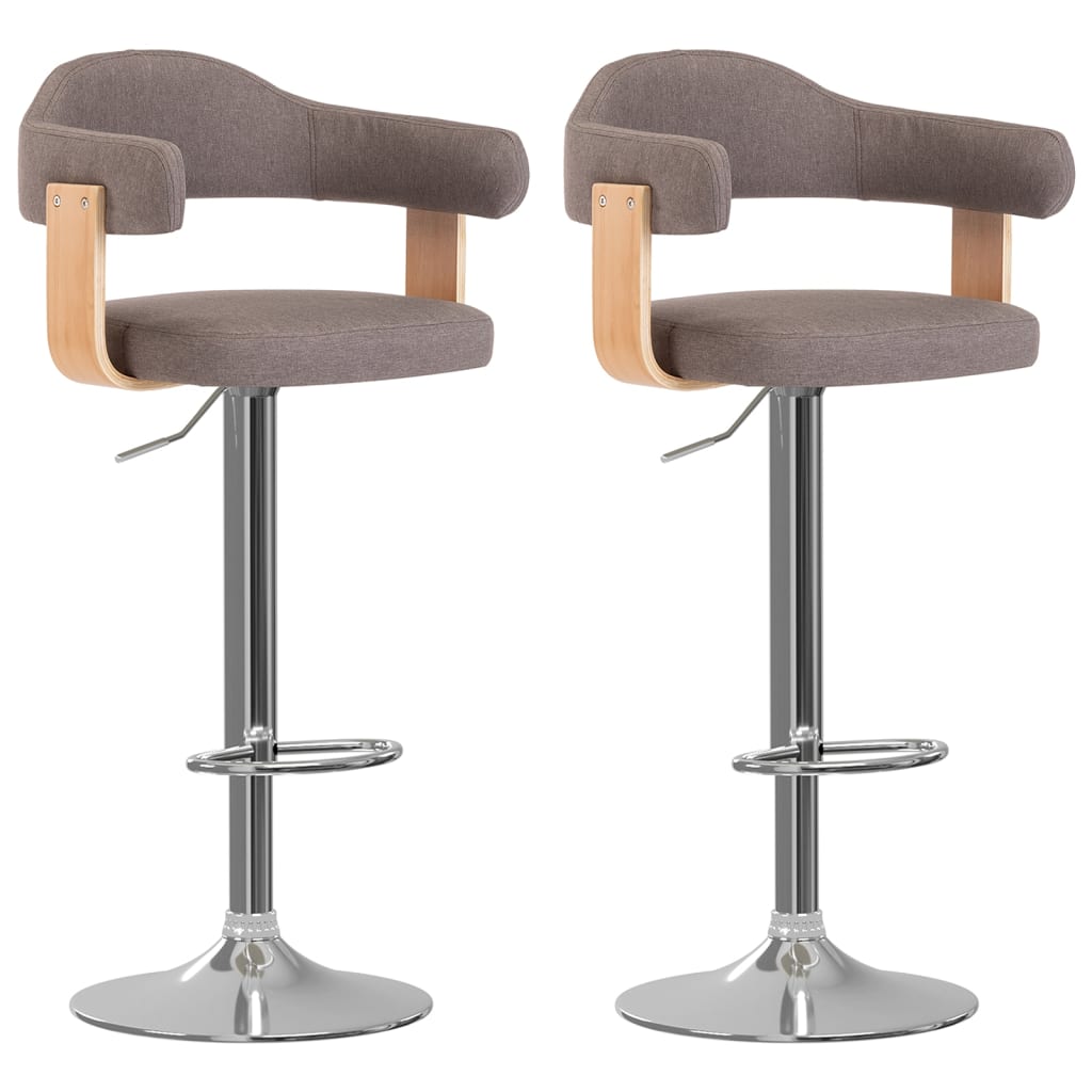 Tabourets de bar lot de 2 taupe bois courbé et tissu