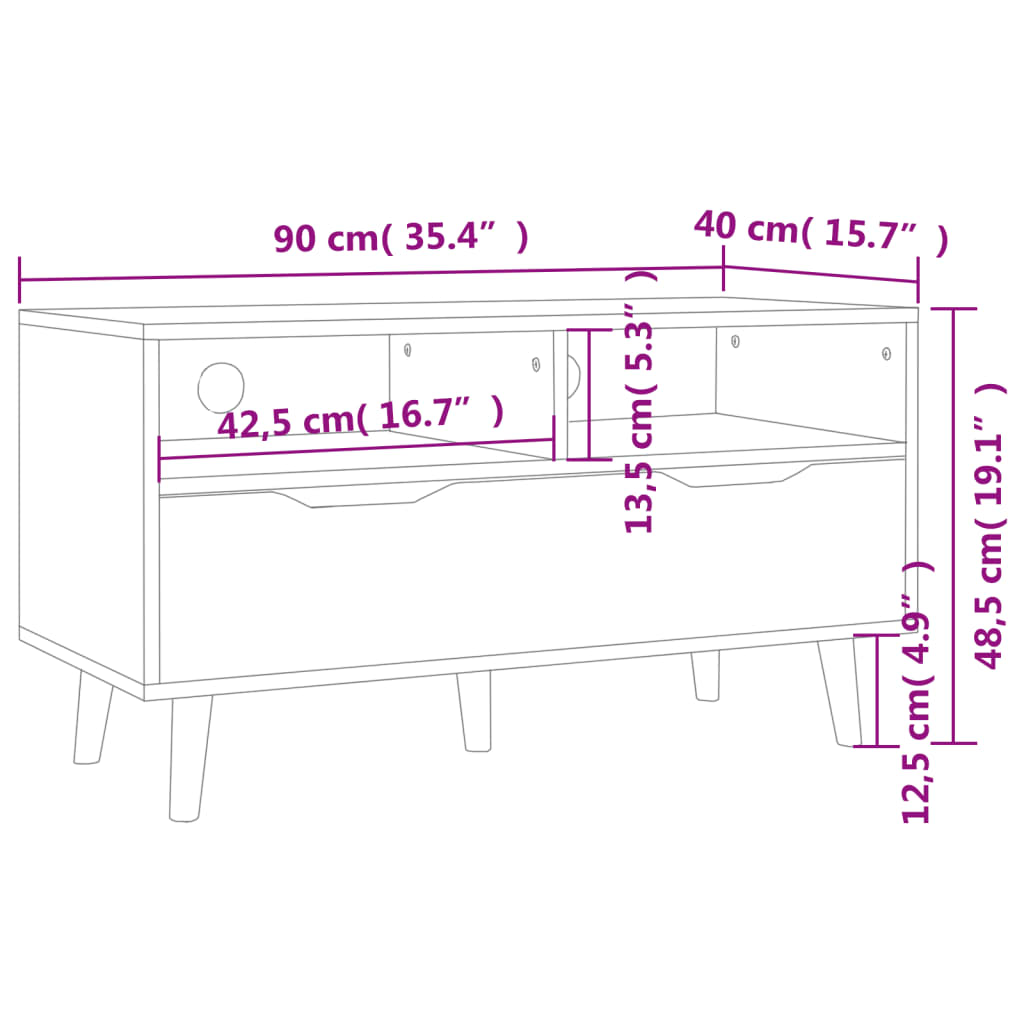 Meuble TV gris béton 90x40x48,5 cm bois d'ingénierie