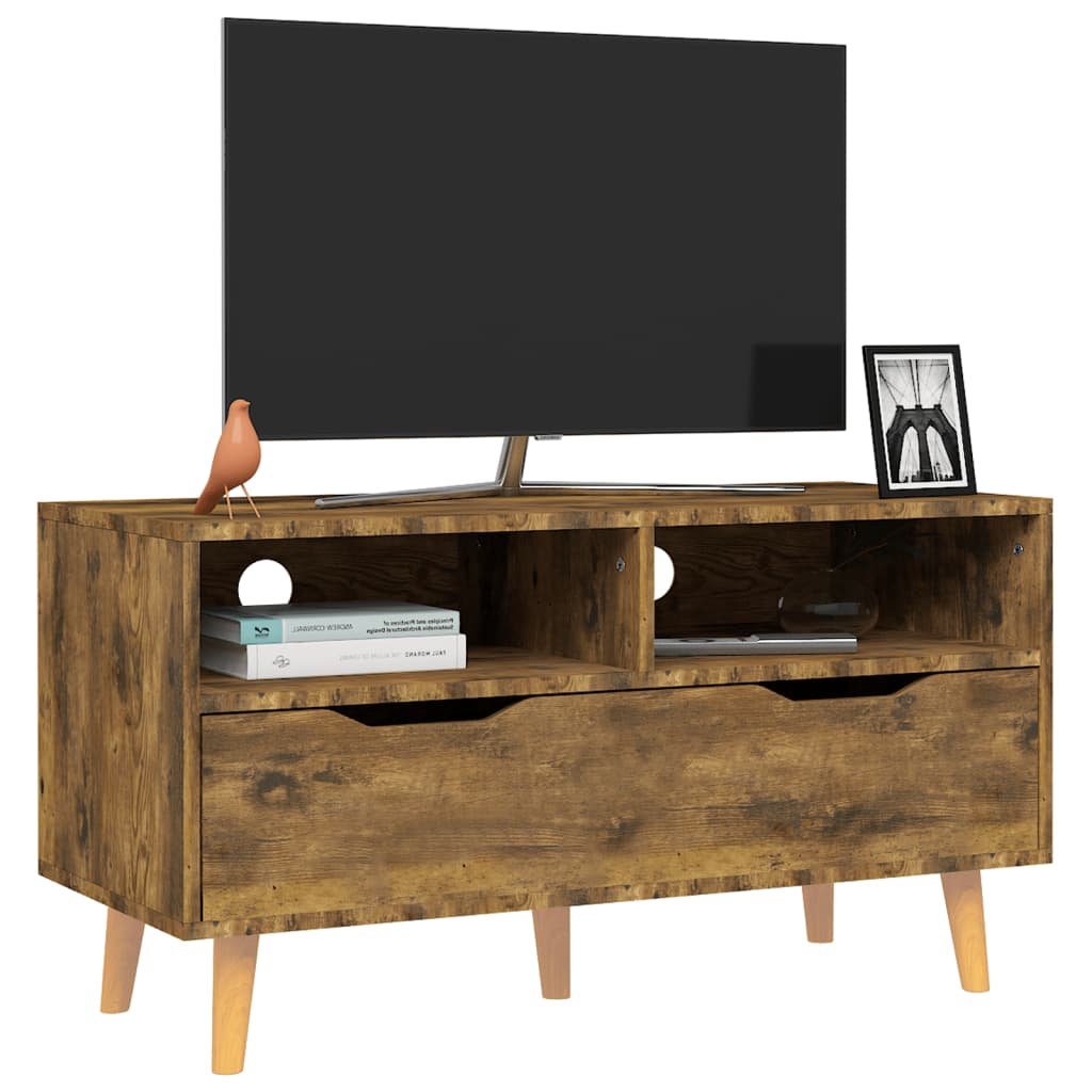 Meuble TV chêne fumé 90x40x48,5 cm bois d'ingénierie