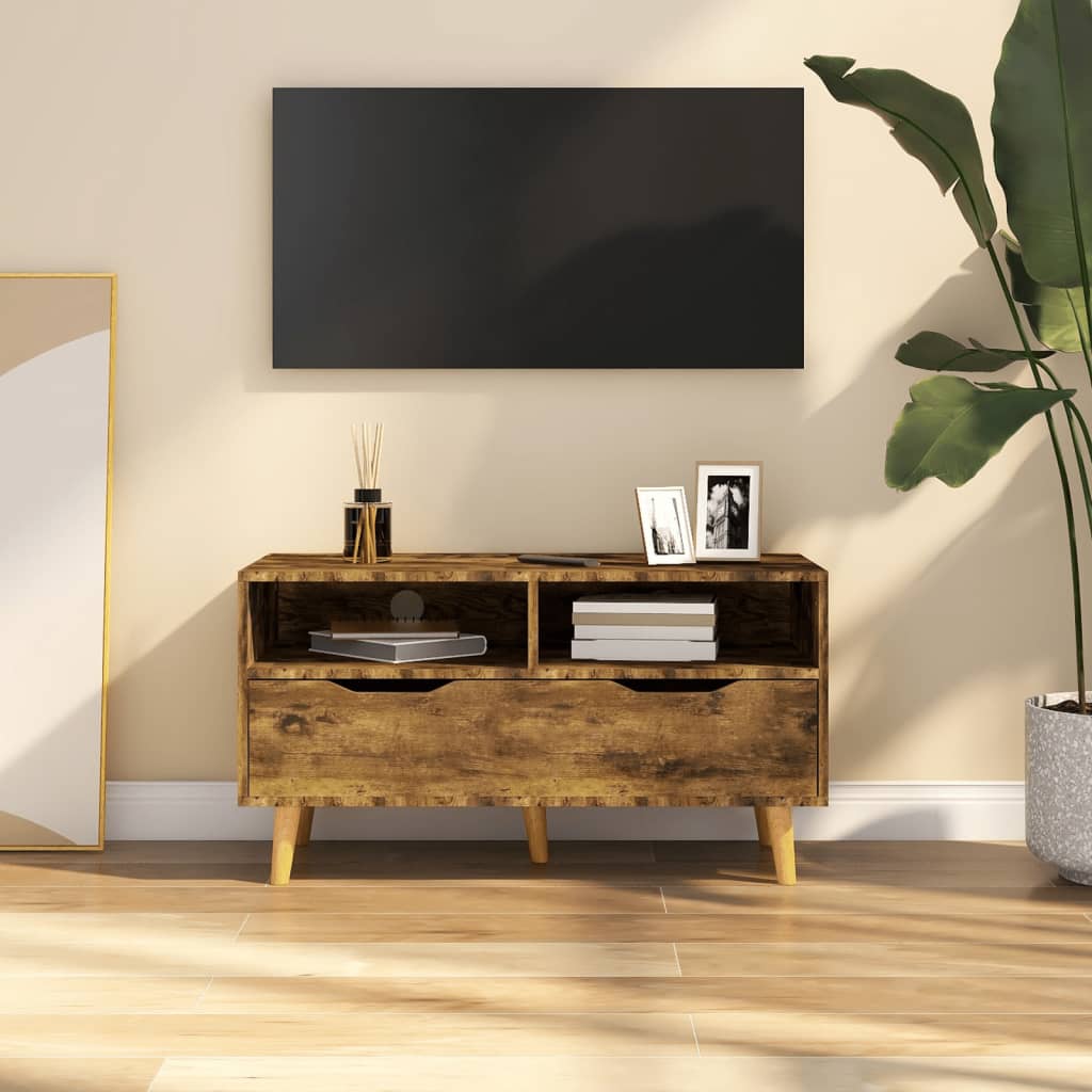 Meuble TV chêne fumé 90x40x48,5 cm bois d'ingénierie