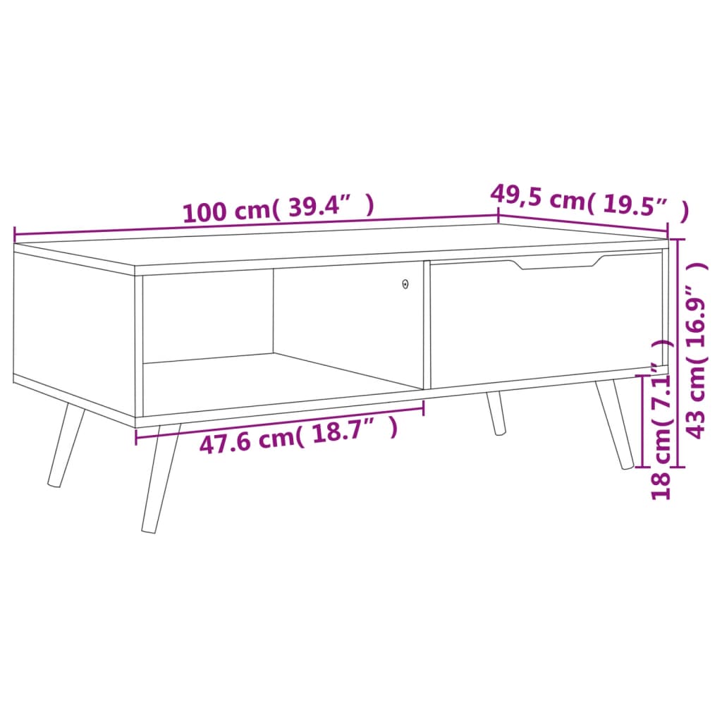 Coffee table Black 100x49.5x43 cm Engineered wood