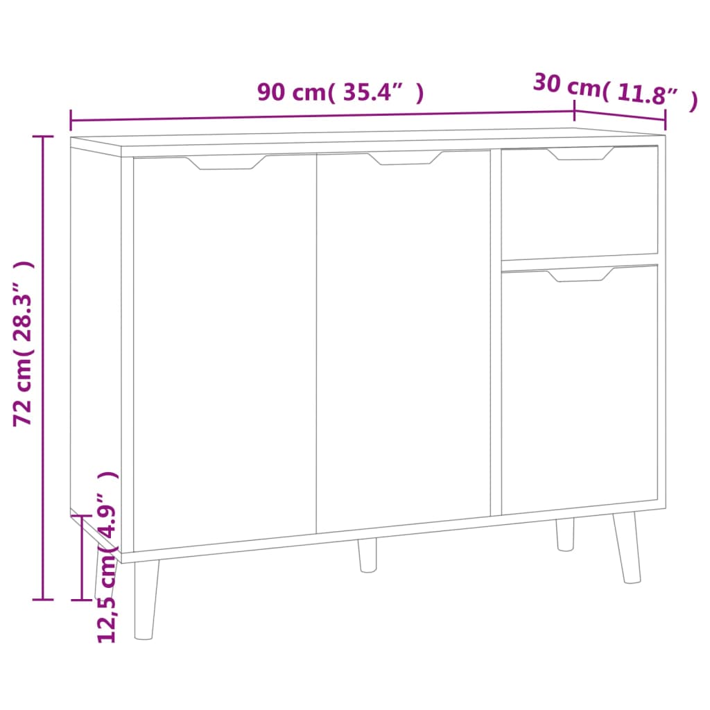 Concrete gray sideboard 90x30x72 cm engineered wood